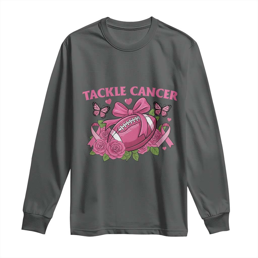 Tackle Cancer Long Sleeve Shirt Football Breast Cancer Awareness Pink Ribbon - Wonder Print Shop