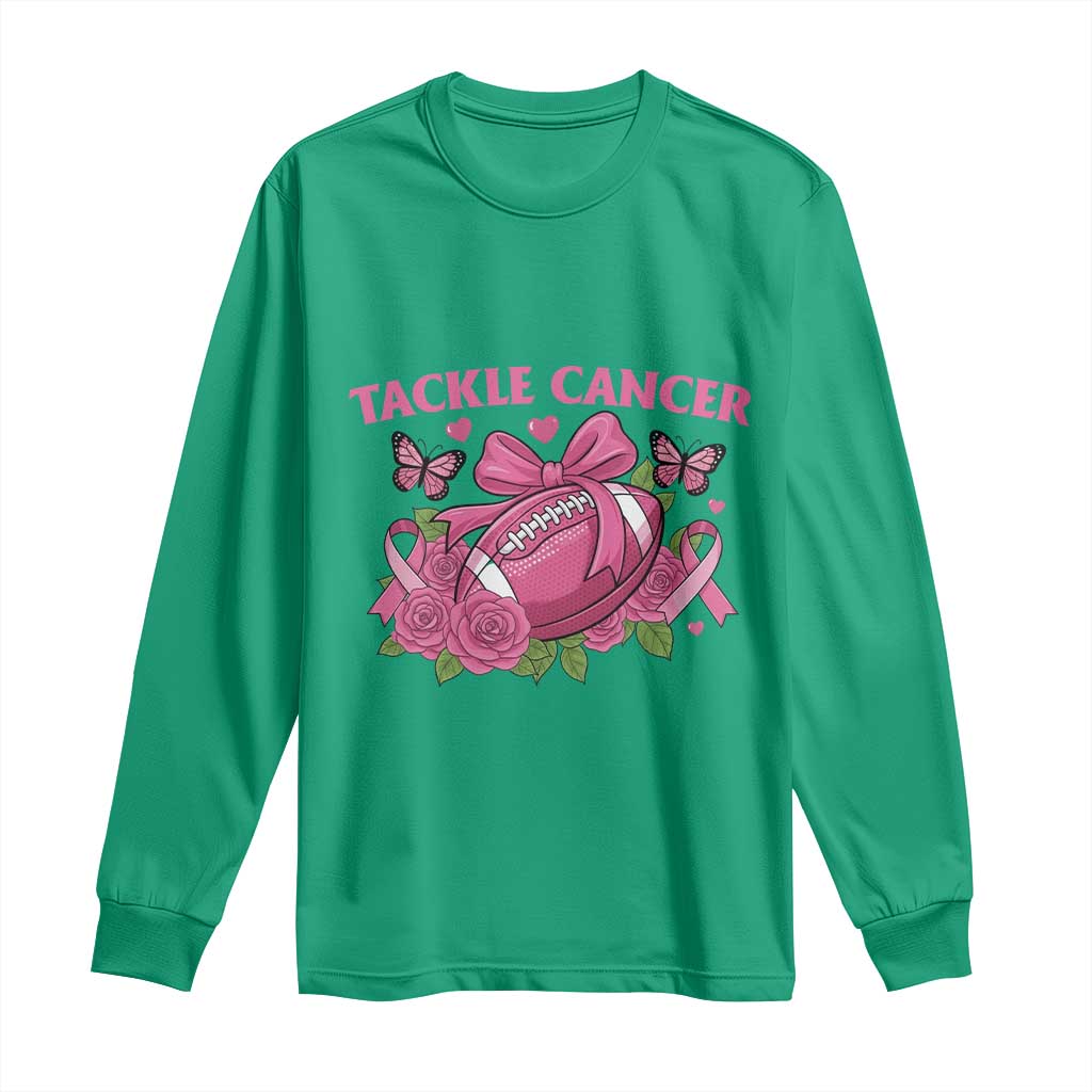 Tackle Cancer Long Sleeve Shirt Football Breast Cancer Awareness Pink Ribbon - Wonder Print Shop