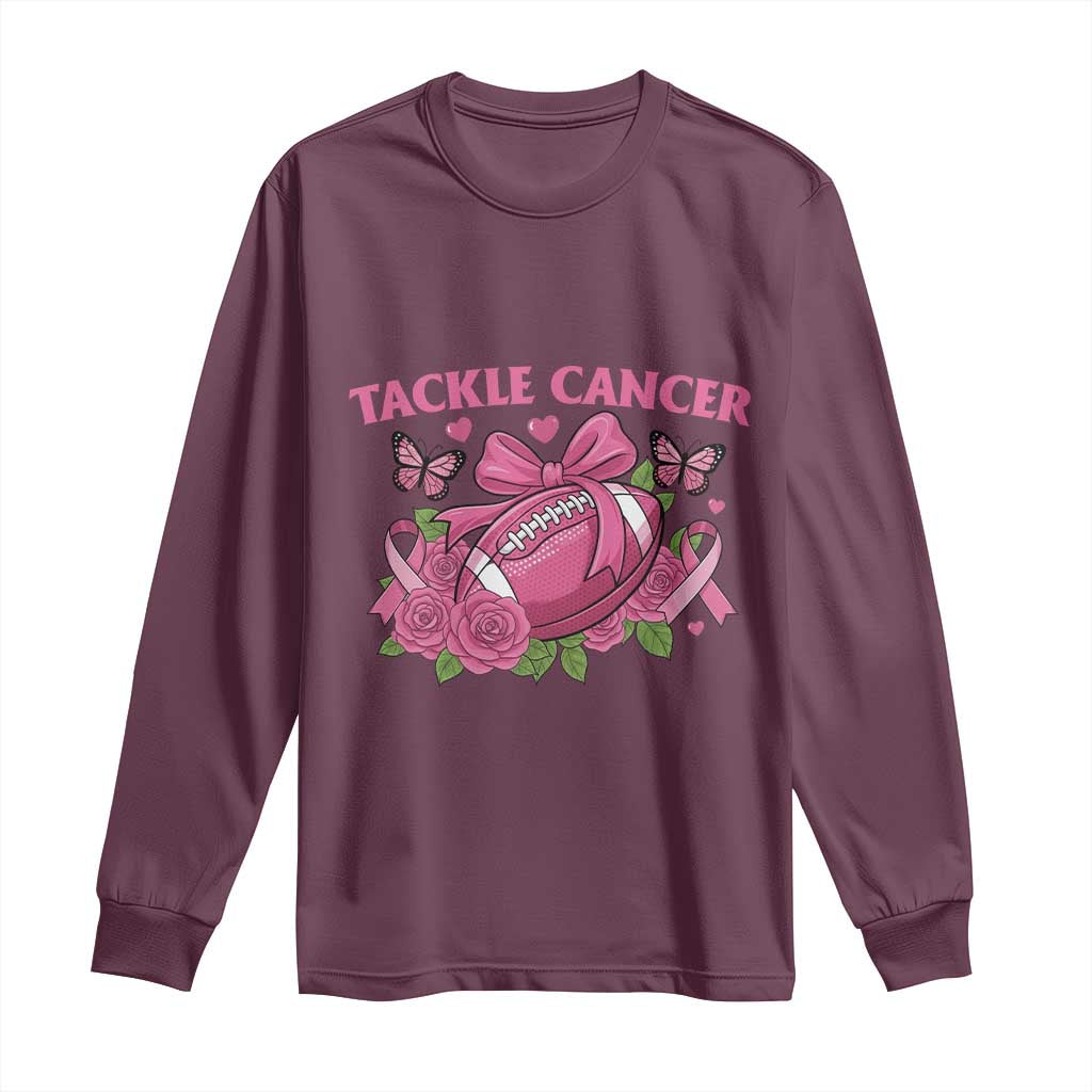 Tackle Cancer Long Sleeve Shirt Football Breast Cancer Awareness Pink Ribbon - Wonder Print Shop