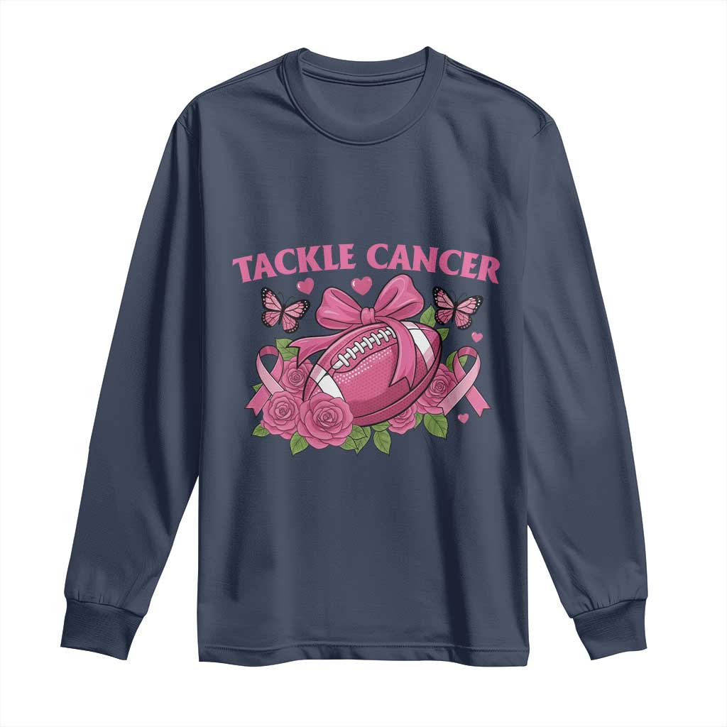 Tackle Cancer Long Sleeve Shirt Football Breast Cancer Awareness Pink Ribbon - Wonder Print Shop