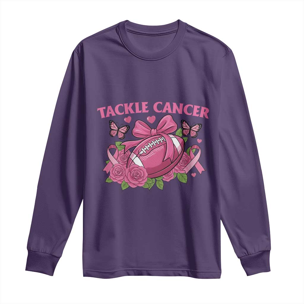 Tackle Cancer Long Sleeve Shirt Football Breast Cancer Awareness Pink Ribbon - Wonder Print Shop