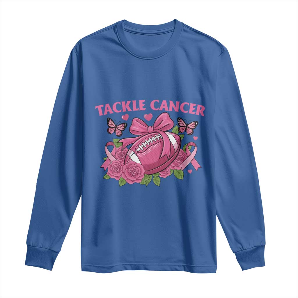 Tackle Cancer Long Sleeve Shirt Football Breast Cancer Awareness Pink Ribbon - Wonder Print Shop