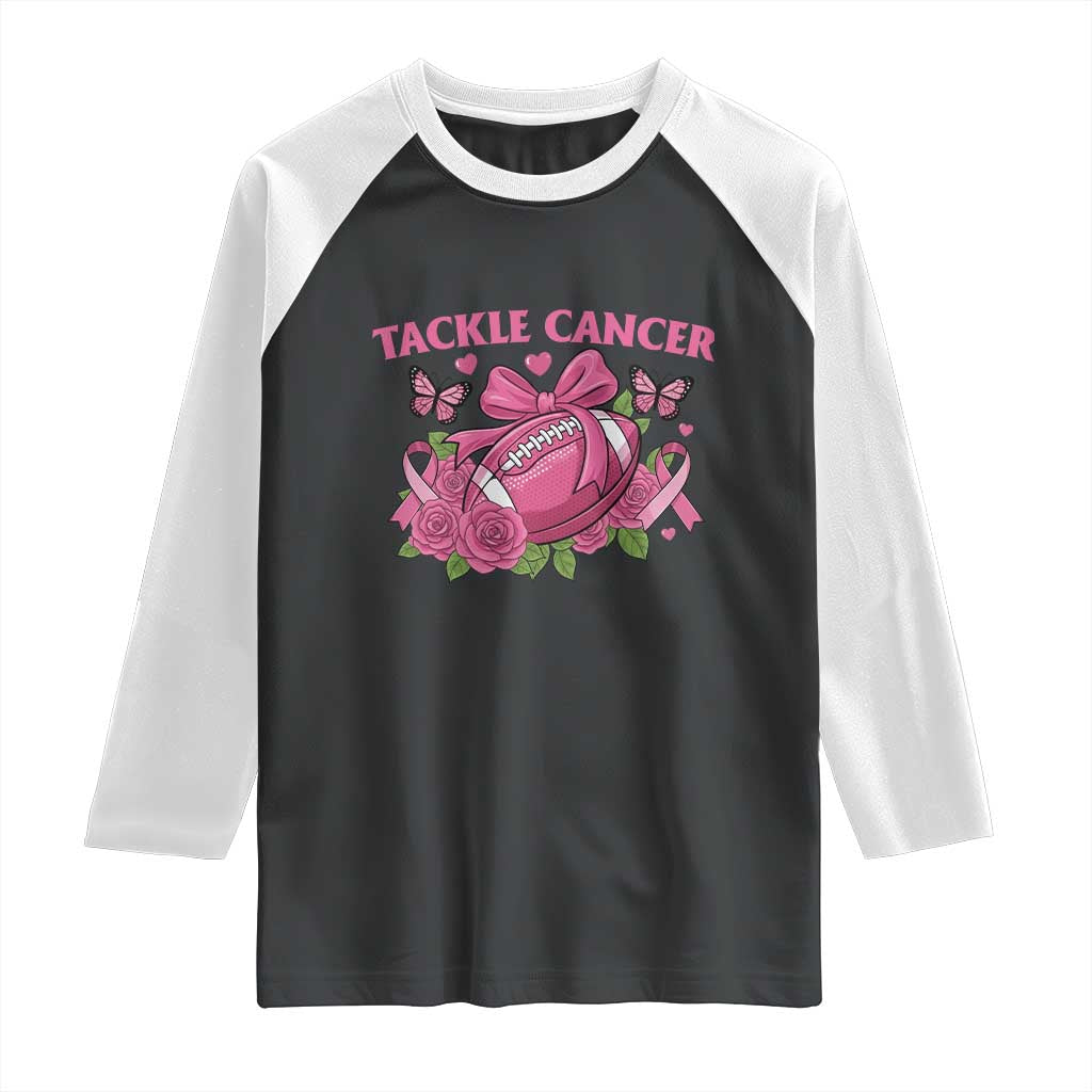 Tackle Cancer Raglan Shirt Football Breast Cancer Awareness Pink Ribbon - Wonder Print Shop