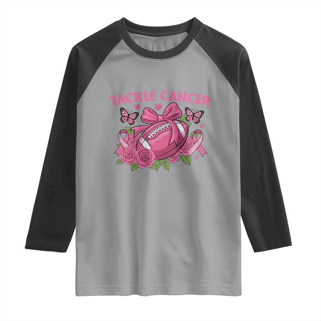 Tackle Cancer Raglan Shirt Football Breast Cancer Awareness Pink Ribbon - Wonder Print Shop