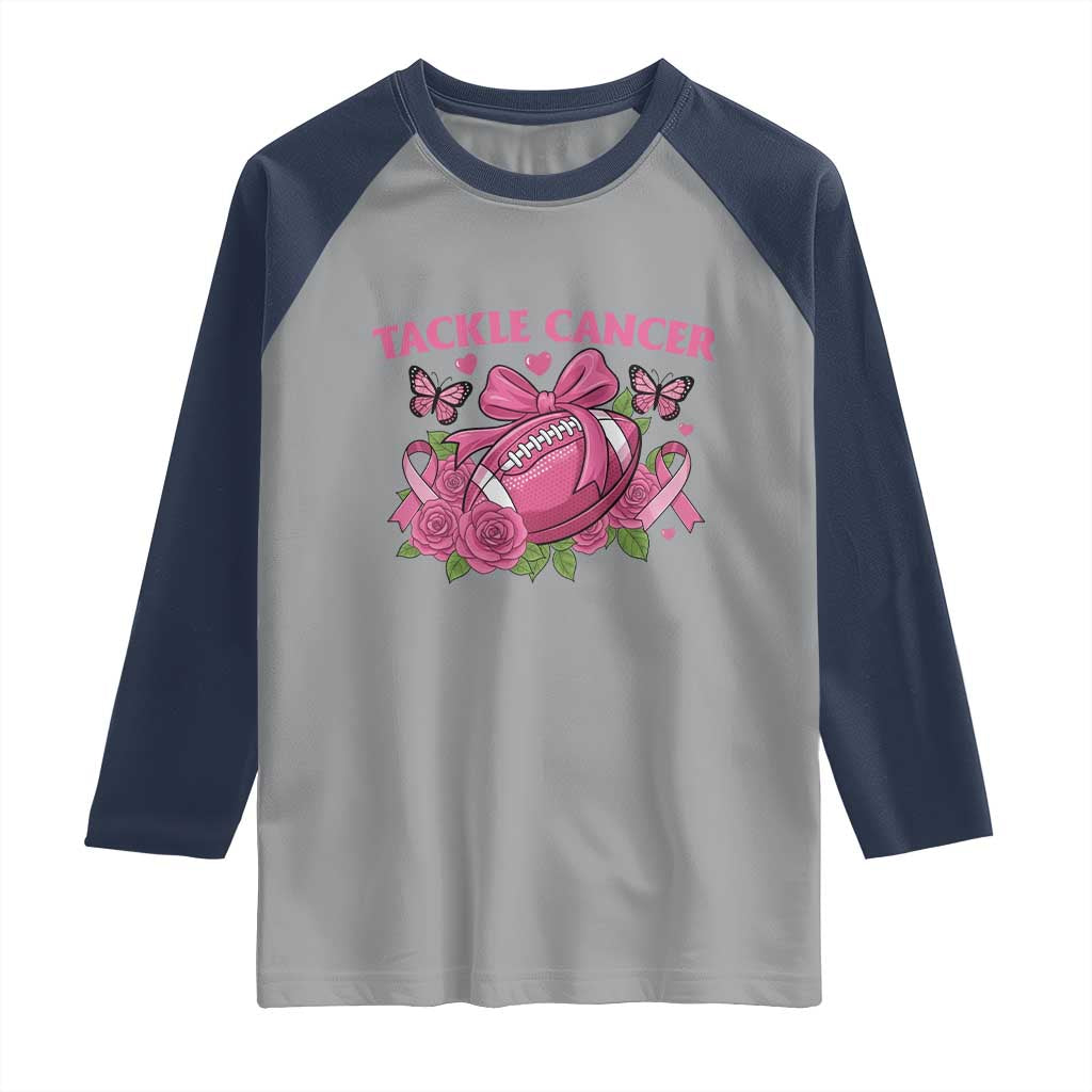 Tackle Cancer Raglan Shirt Football Breast Cancer Awareness Pink Ribbon - Wonder Print Shop