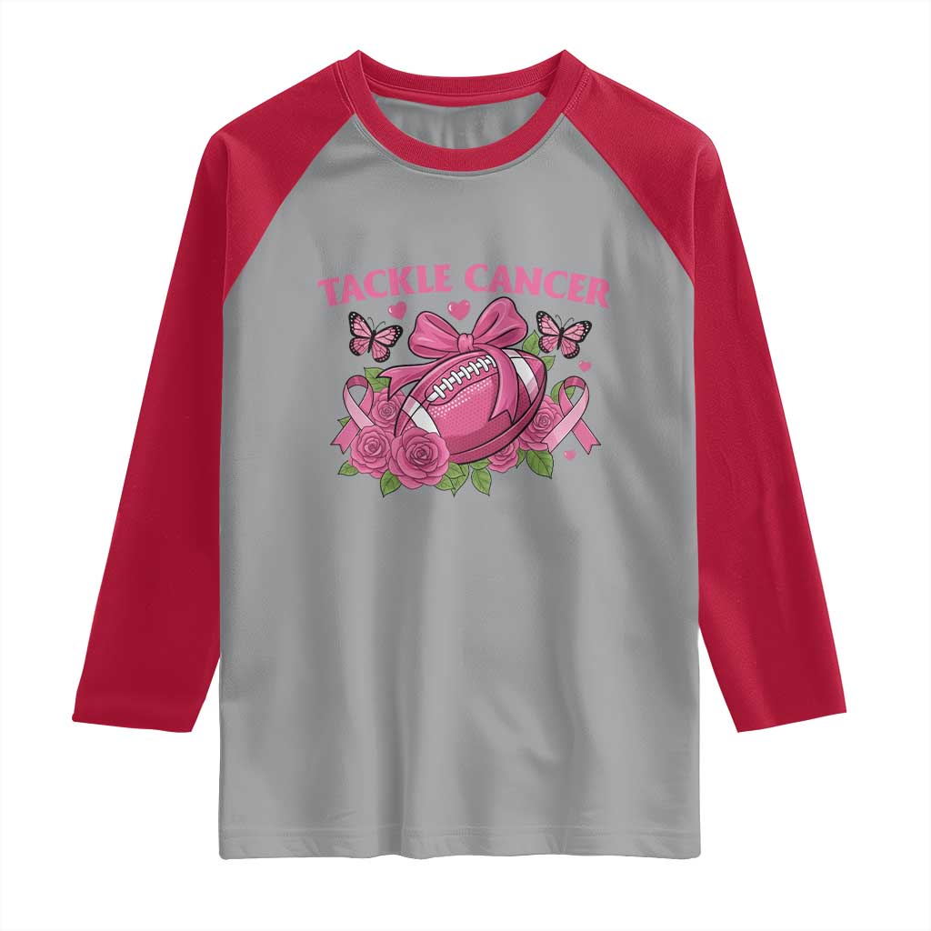Tackle Cancer Raglan Shirt Football Breast Cancer Awareness Pink Ribbon - Wonder Print Shop
