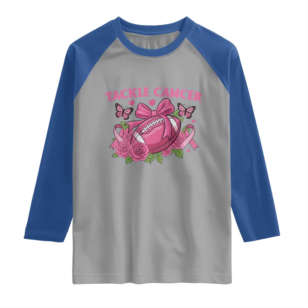 Tackle Cancer Raglan Shirt Football Breast Cancer Awareness Pink Ribbon - Wonder Print Shop