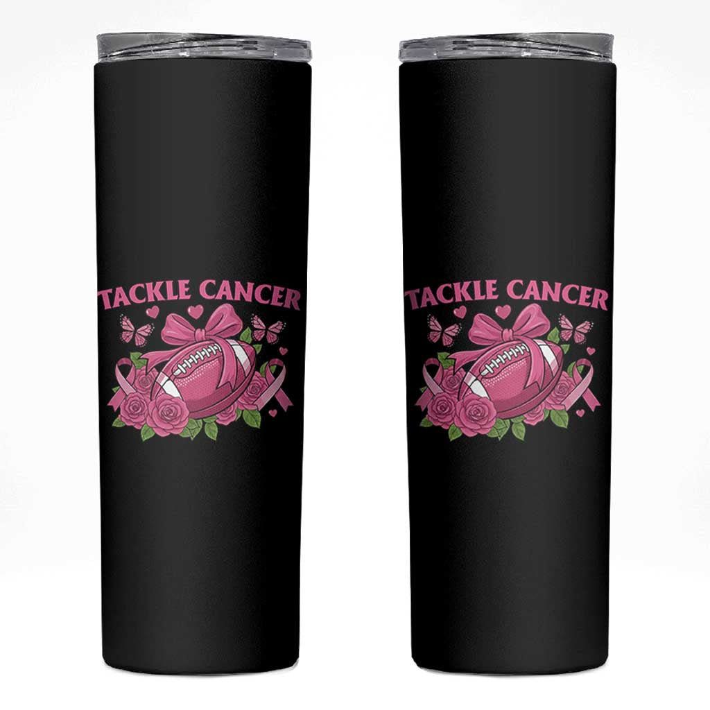Tackle Cancer Skinny Tumbler Football Breast Cancer Awareness Pink Ribbon