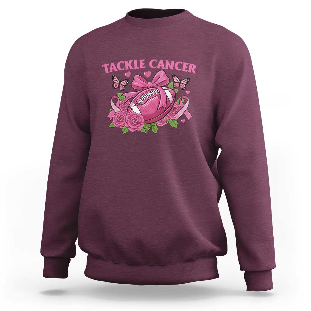 Tackle Cancer Sweatshirt Football Breast Cancer Awareness Pink Ribbon - Wonder Print Shop