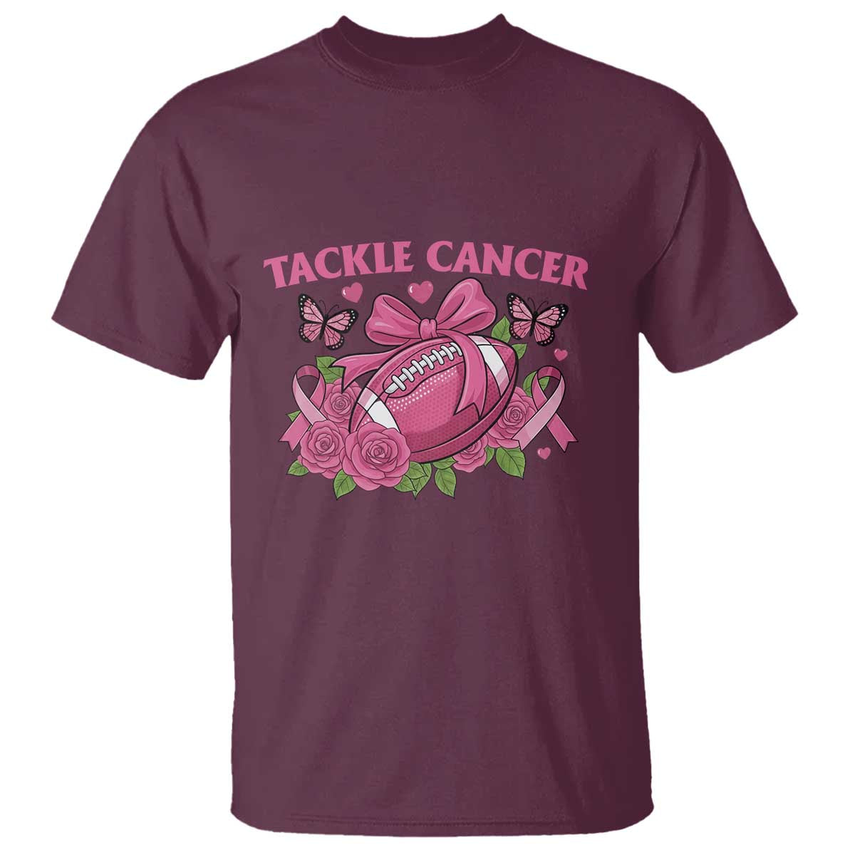 Tackle Cancer T Shirt Football Breast Cancer Awareness Pink Ribbon - Wonder Print Shop