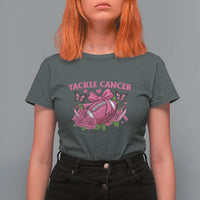 Tackle Cancer T Shirt For Women Football Breast Cancer Awareness Pink Ribbon - Wonder Print Shop