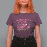Tackle Cancer T Shirt For Women Football Breast Cancer Awareness Pink Ribbon - Wonder Print Shop