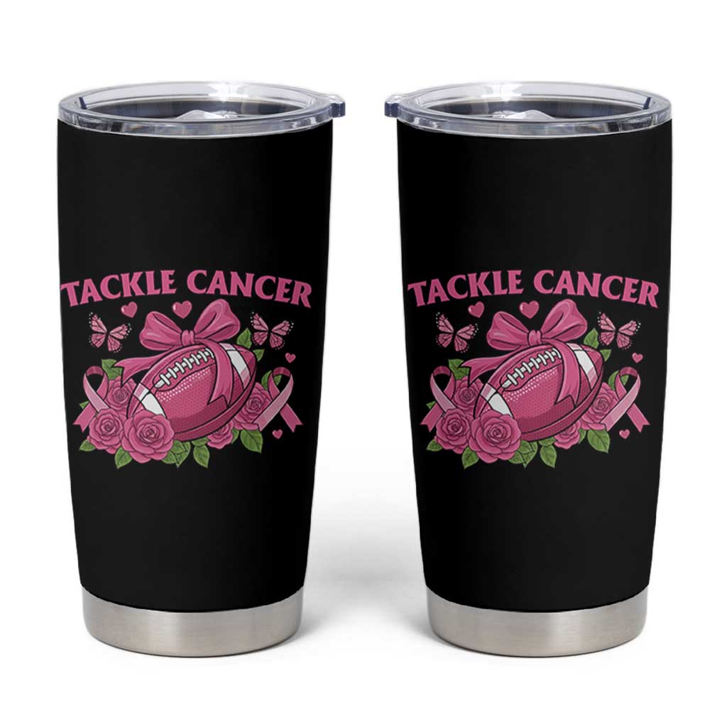 Tackle Cancer Tumbler Cup Football Breast Cancer Awareness Pink Ribbon
