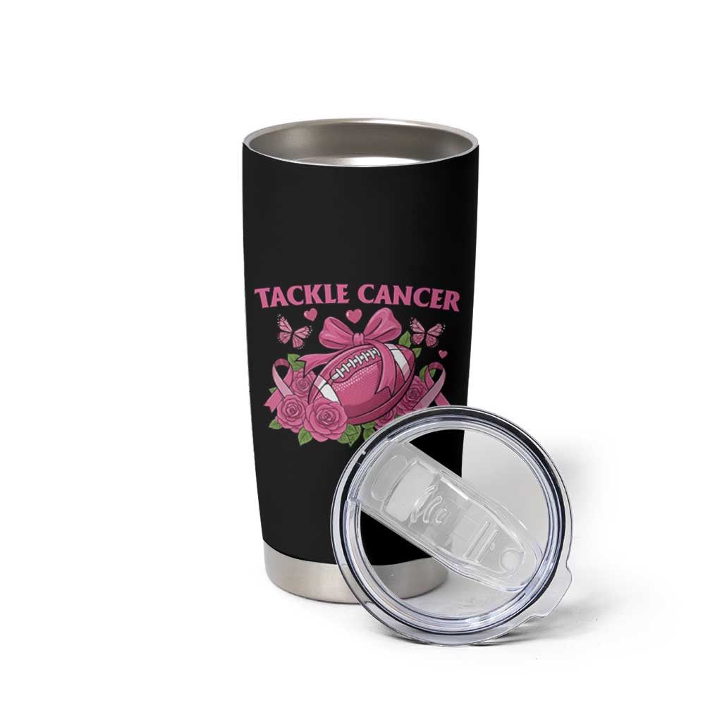 Tackle Cancer Tumbler Cup Football Breast Cancer Awareness Pink Ribbon