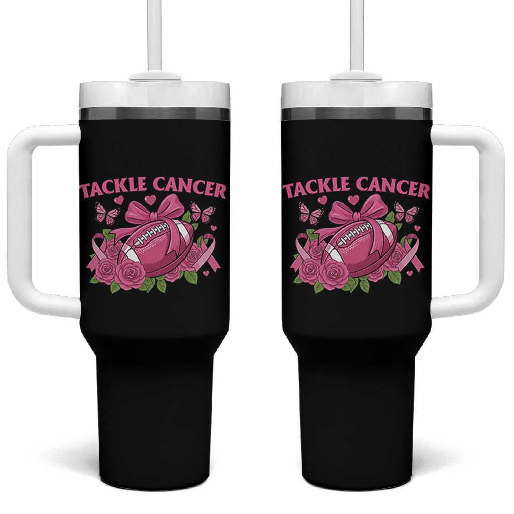 Tackle Cancer Tumbler With Handle Football Breast Cancer Awareness Pink Ribbon