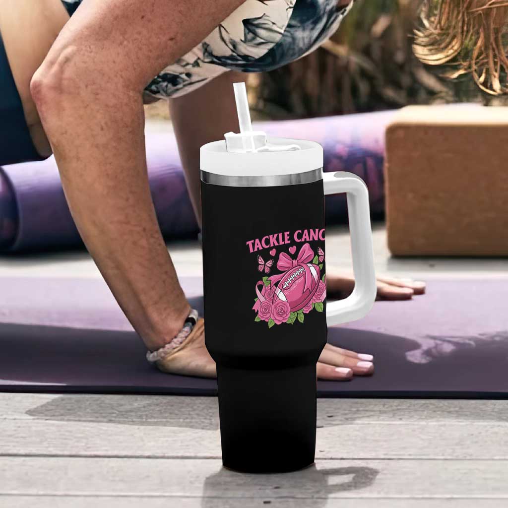 Tackle Cancer Tumbler With Handle Football Breast Cancer Awareness Pink Ribbon