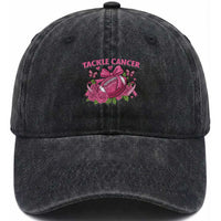 Tackle Cancer Washed Cotton Baseball Cap Football Breast Cancer Awareness Pink Ribbon