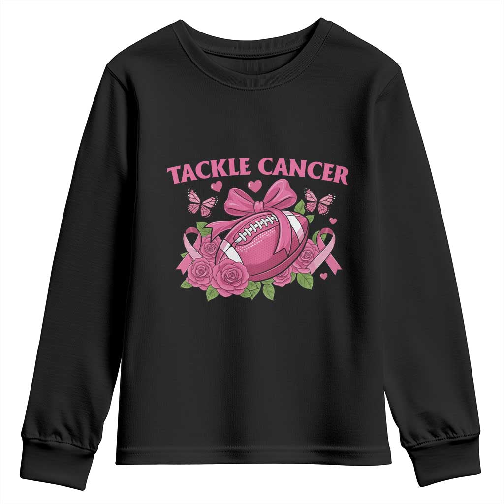 Tackle Cancer Youth Sweatshirt Football Breast Cancer Awareness Pink Ribbon - Wonder Print Shop