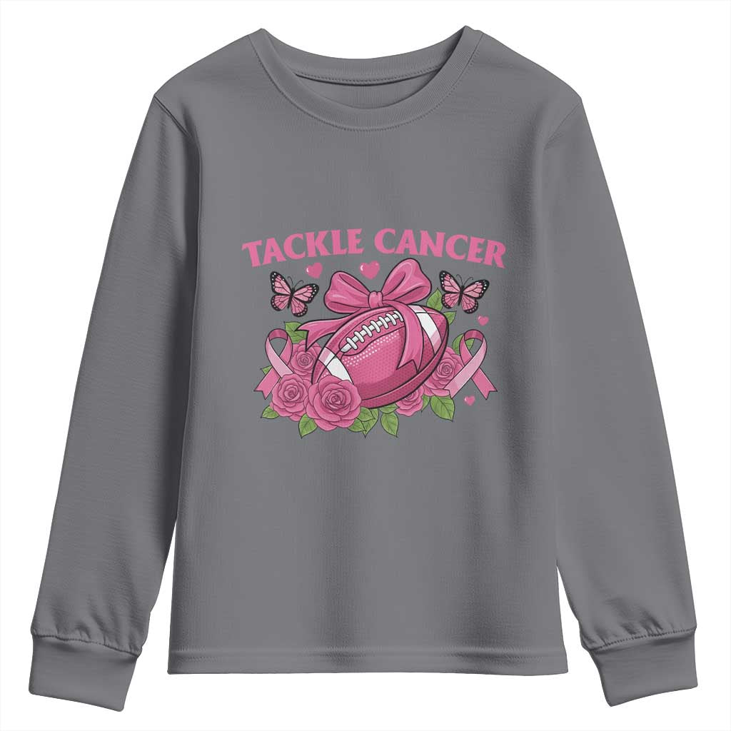 Tackle Cancer Youth Sweatshirt Football Breast Cancer Awareness Pink Ribbon - Wonder Print Shop