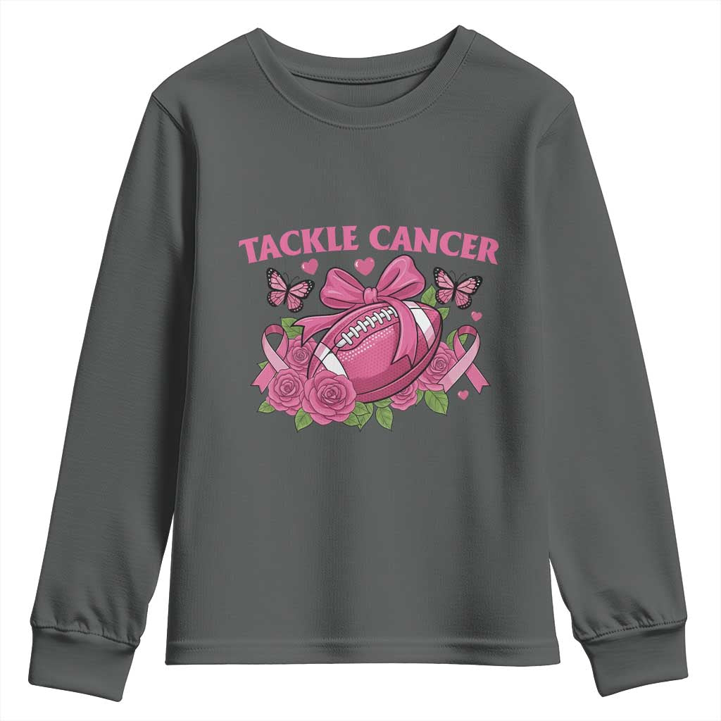 Tackle Cancer Youth Sweatshirt Football Breast Cancer Awareness Pink Ribbon - Wonder Print Shop