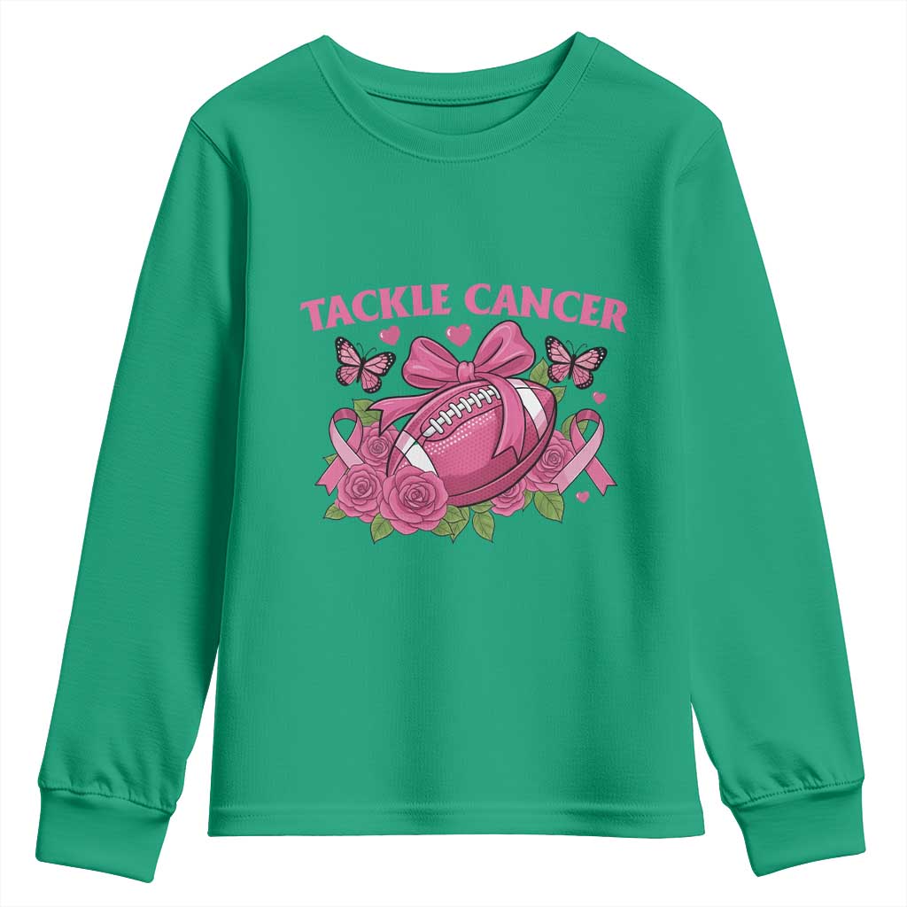 Tackle Cancer Youth Sweatshirt Football Breast Cancer Awareness Pink Ribbon - Wonder Print Shop