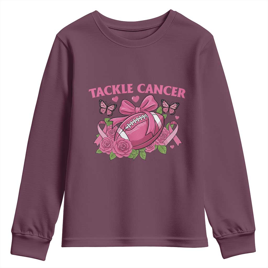 Tackle Cancer Youth Sweatshirt Football Breast Cancer Awareness Pink Ribbon - Wonder Print Shop
