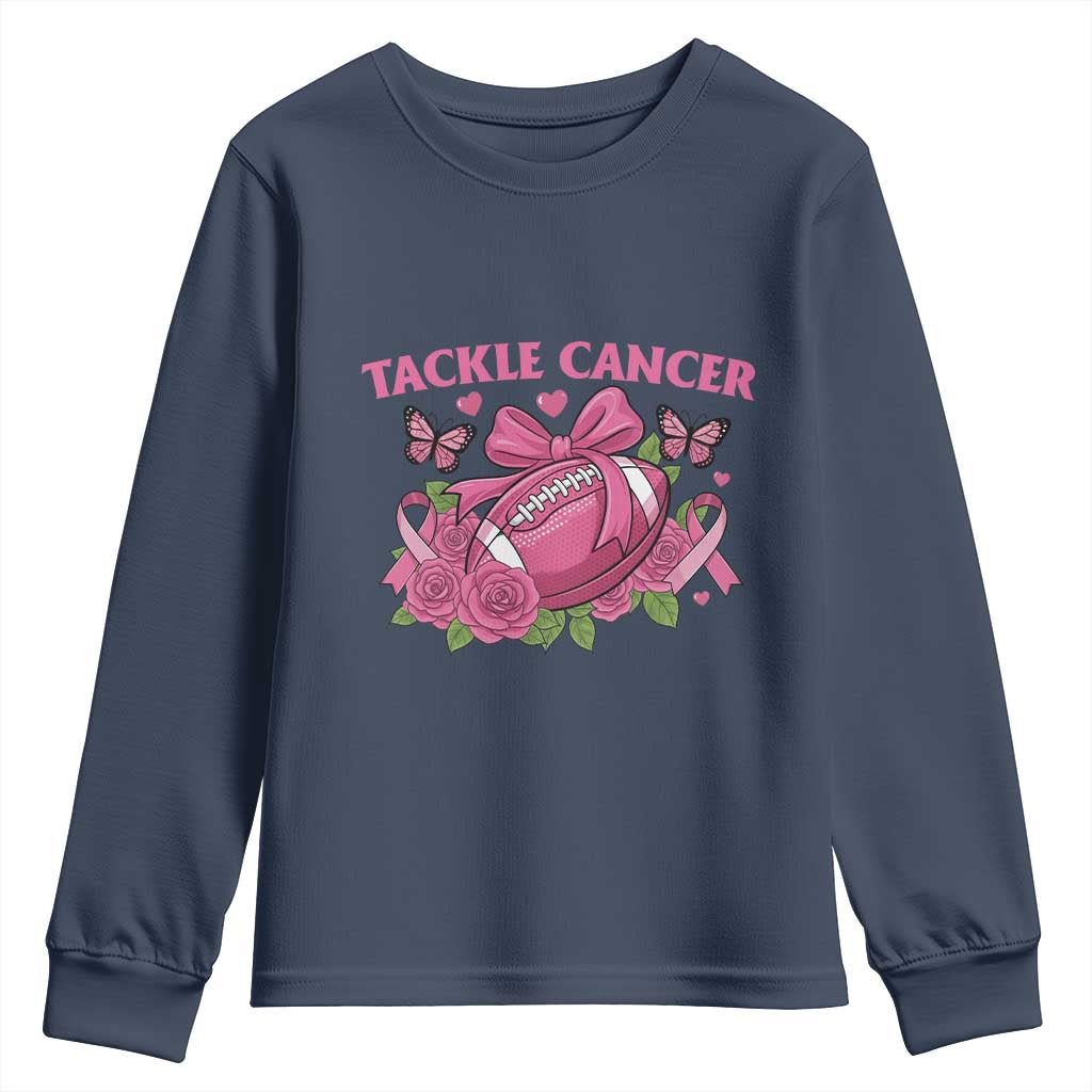 Tackle Cancer Youth Sweatshirt Football Breast Cancer Awareness Pink Ribbon - Wonder Print Shop