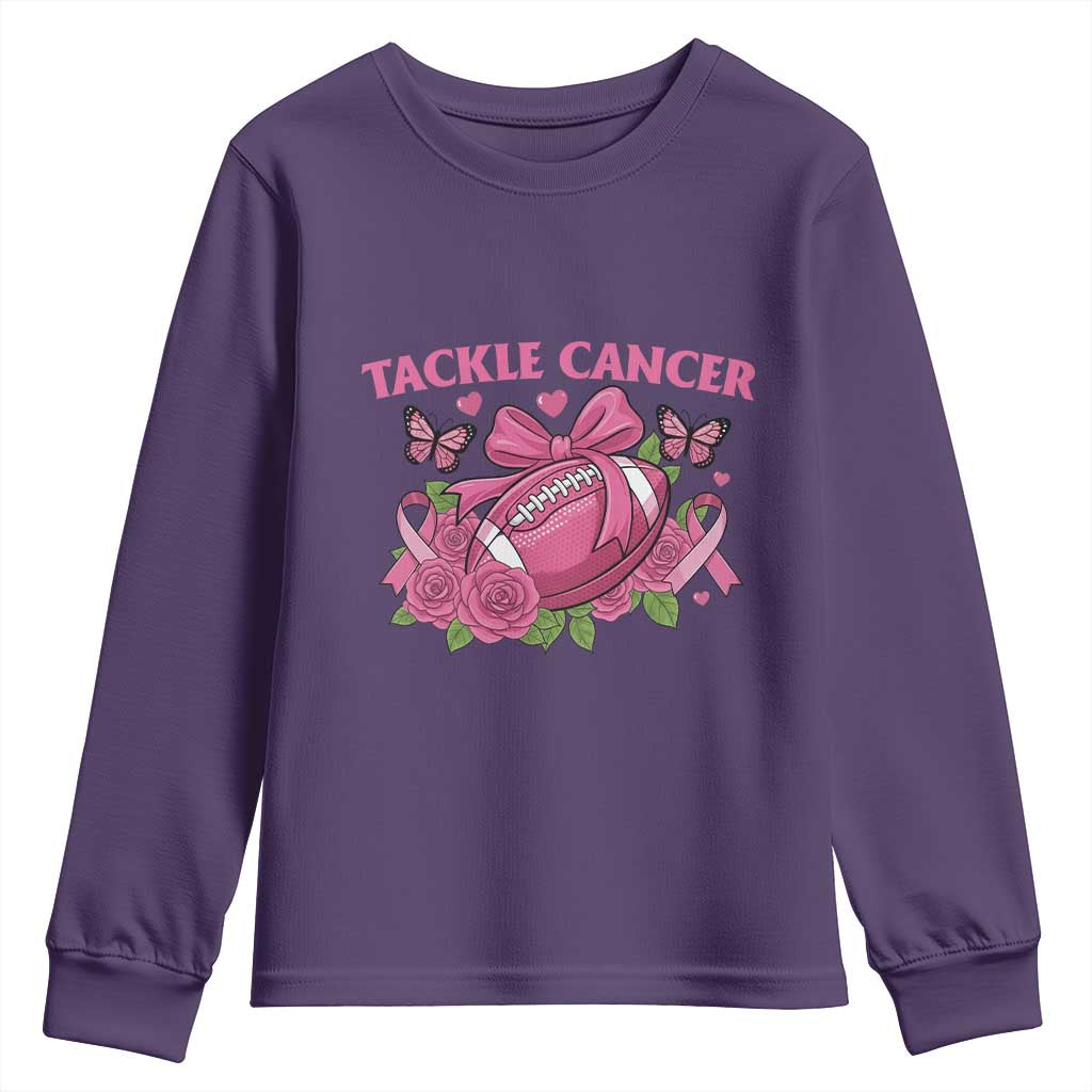 Tackle Cancer Youth Sweatshirt Football Breast Cancer Awareness Pink Ribbon - Wonder Print Shop