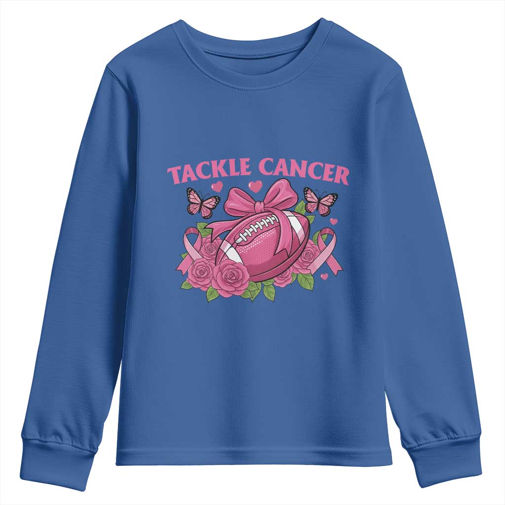 Tackle Cancer Youth Sweatshirt Football Breast Cancer Awareness Pink Ribbon - Wonder Print Shop