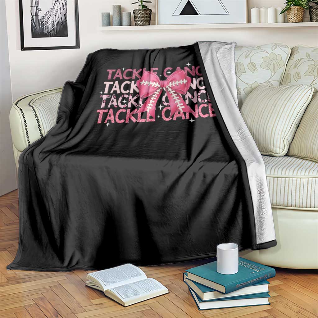 October Tackle Cancer Football Breast Cancer Awareness Throw Blanket - Wonder Print Shop