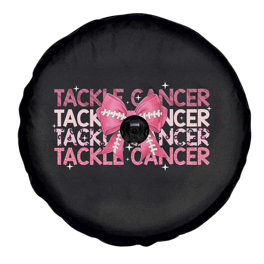 October Tackle Cancer Football Breast Cancer Awareness Spare Tire Cover - Wonder Print Shop