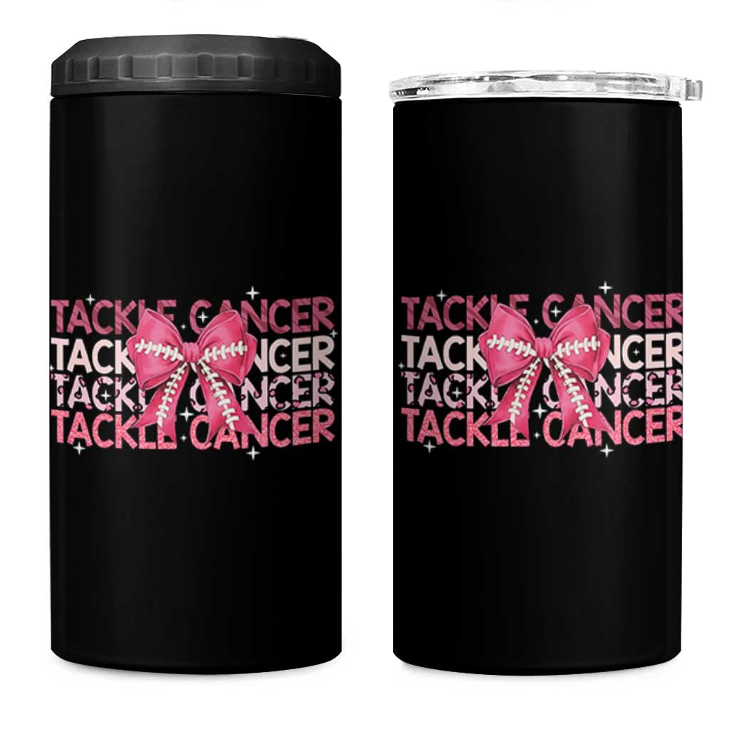 October Tackle Cancer Football Breast Cancer Awareness 4 in 1 Can Cooler Tumbler
