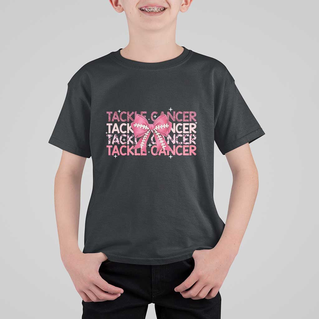 October Tackle Cancer Football Breast Cancer Awareness T Shirt For Kid - Wonder Print Shop