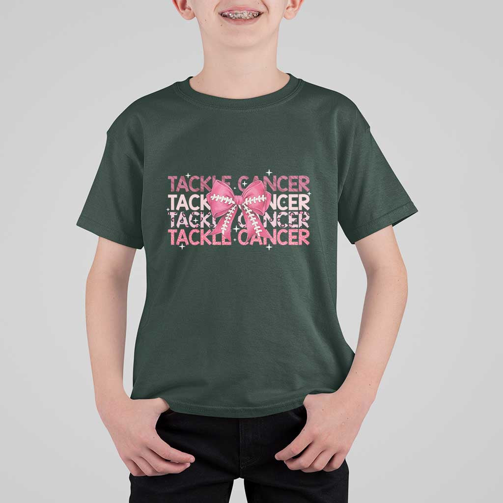 October Tackle Cancer Football Breast Cancer Awareness T Shirt For Kid - Wonder Print Shop