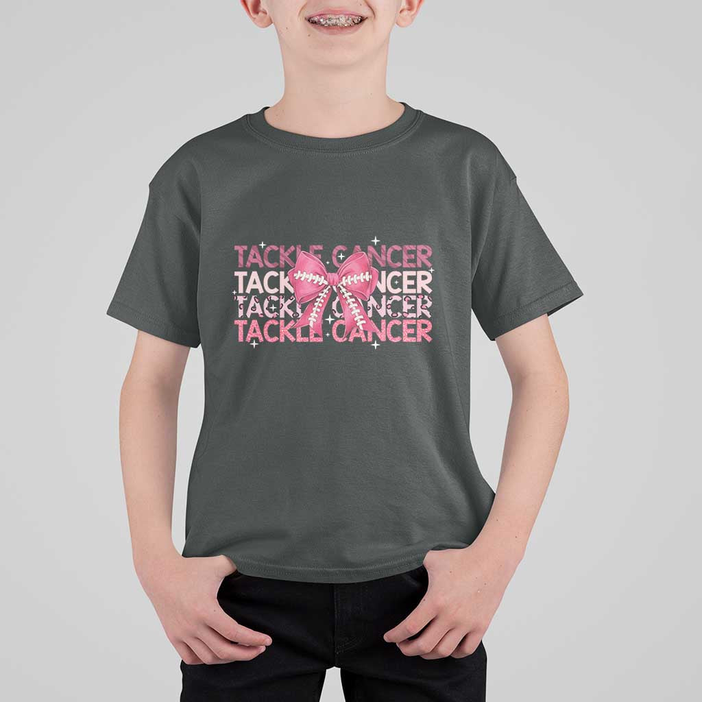 October Tackle Cancer Football Breast Cancer Awareness T Shirt For Kid - Wonder Print Shop