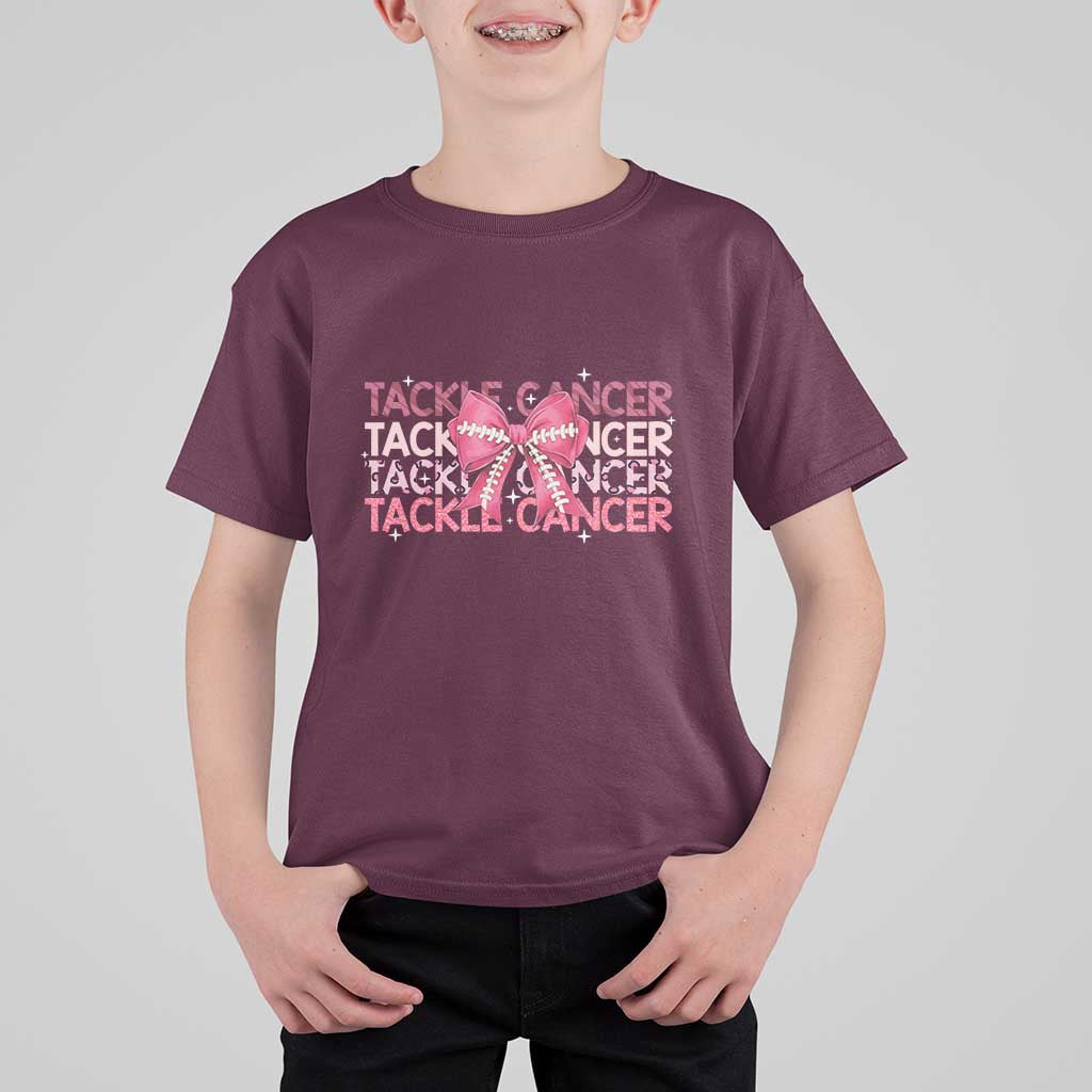 October Tackle Cancer Football Breast Cancer Awareness T Shirt For Kid - Wonder Print Shop