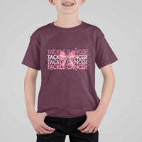 October Tackle Cancer Football Breast Cancer Awareness T Shirt For Kid - Wonder Print Shop