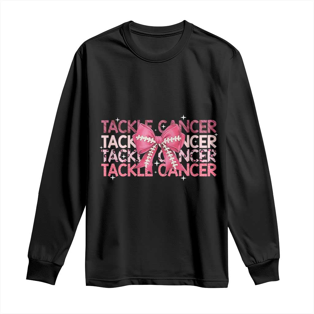 October Tackle Cancer Football Breast Cancer Awareness Long Sleeve Shirt - Wonder Print Shop