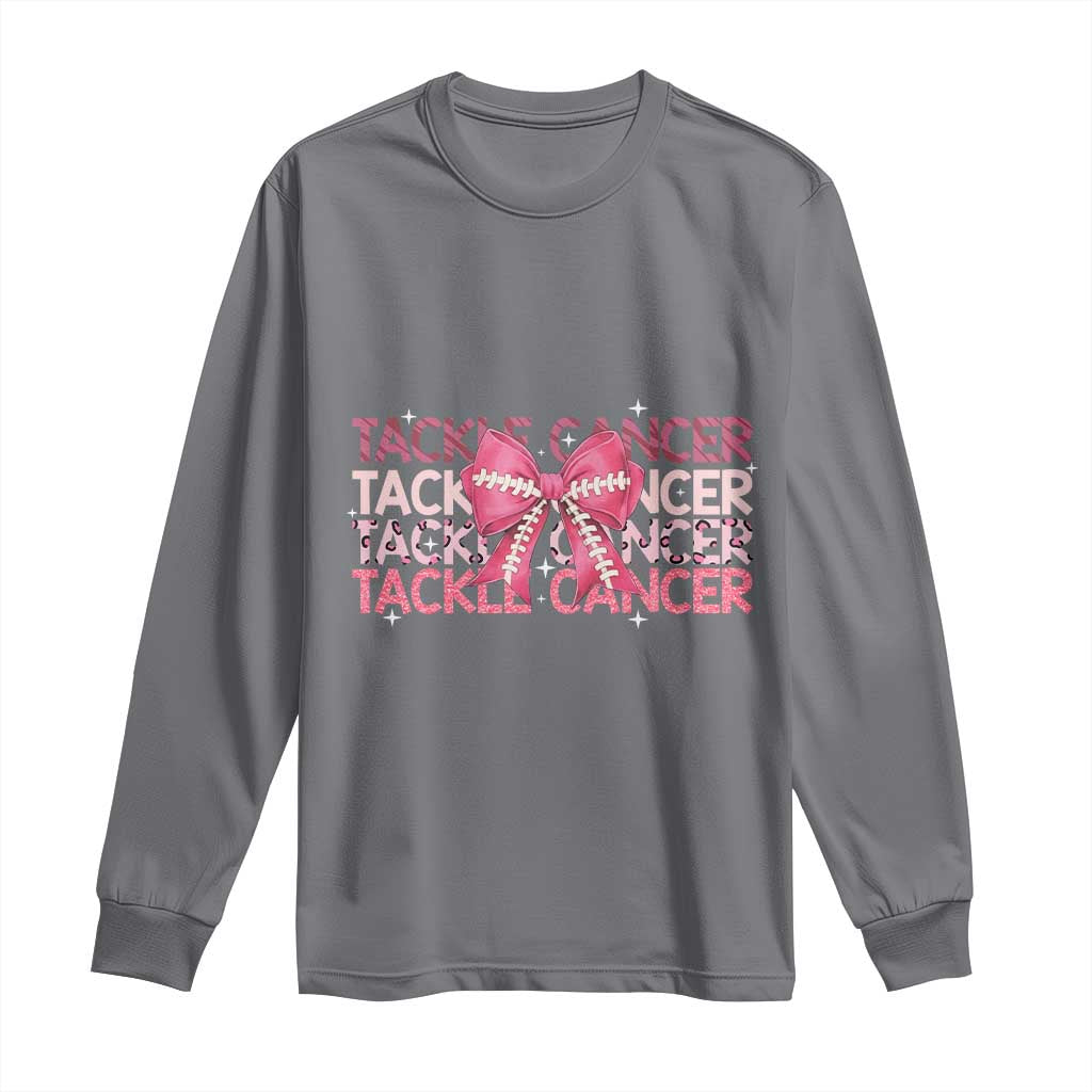 October Tackle Cancer Football Breast Cancer Awareness Long Sleeve Shirt - Wonder Print Shop