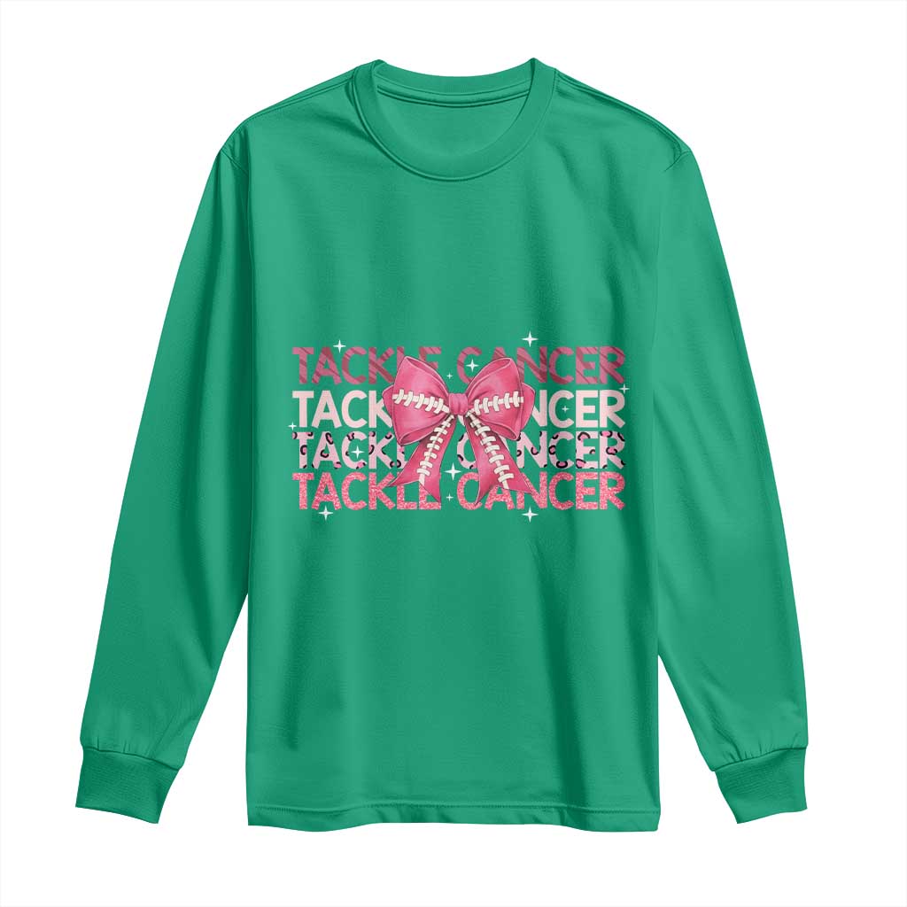 October Tackle Cancer Football Breast Cancer Awareness Long Sleeve Shirt - Wonder Print Shop