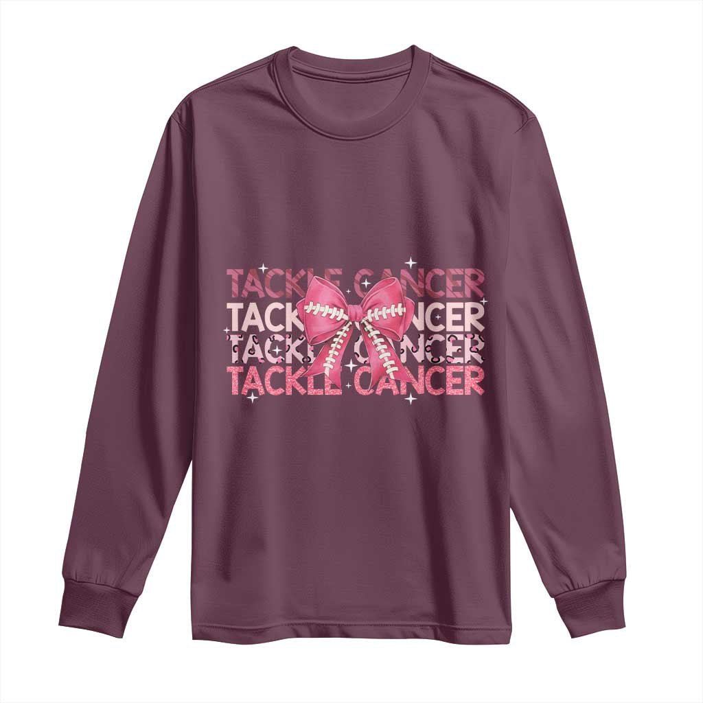 October Tackle Cancer Football Breast Cancer Awareness Long Sleeve Shirt - Wonder Print Shop