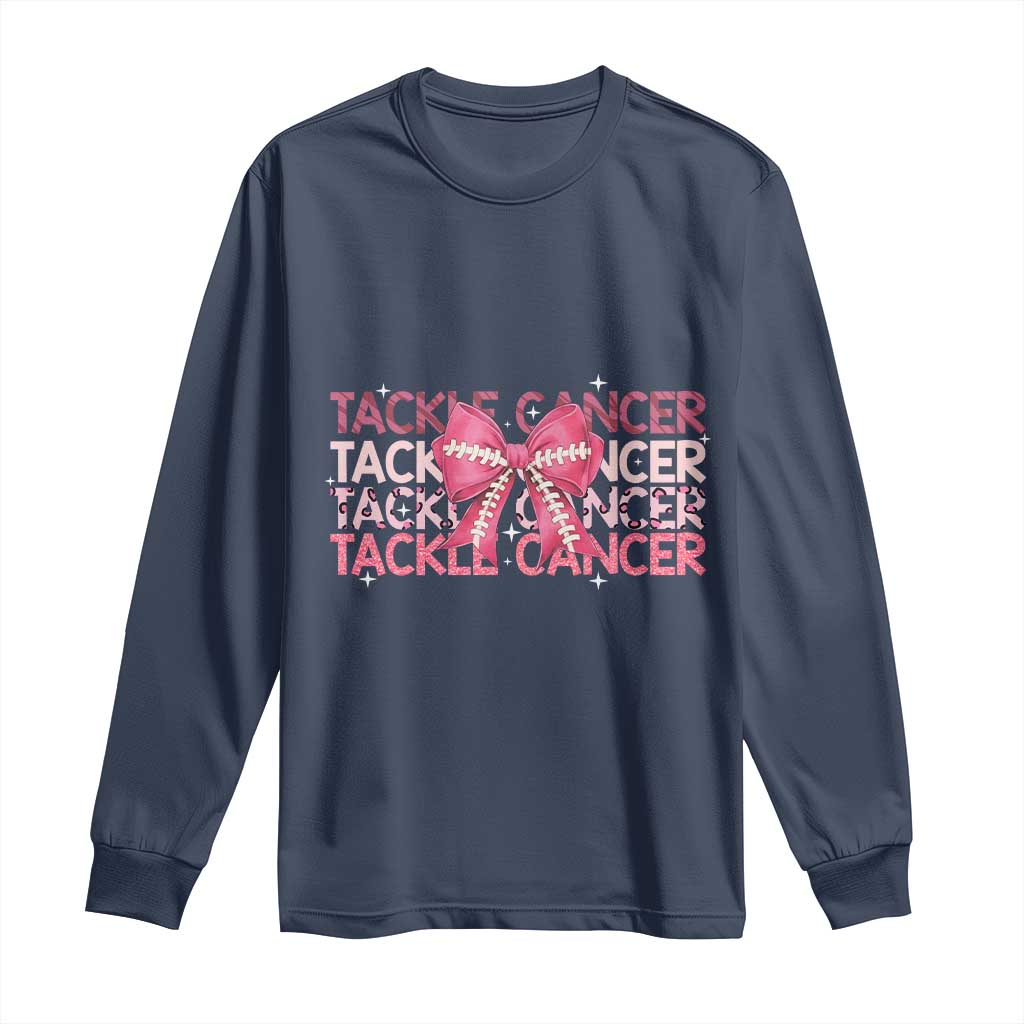 October Tackle Cancer Football Breast Cancer Awareness Long Sleeve Shirt - Wonder Print Shop