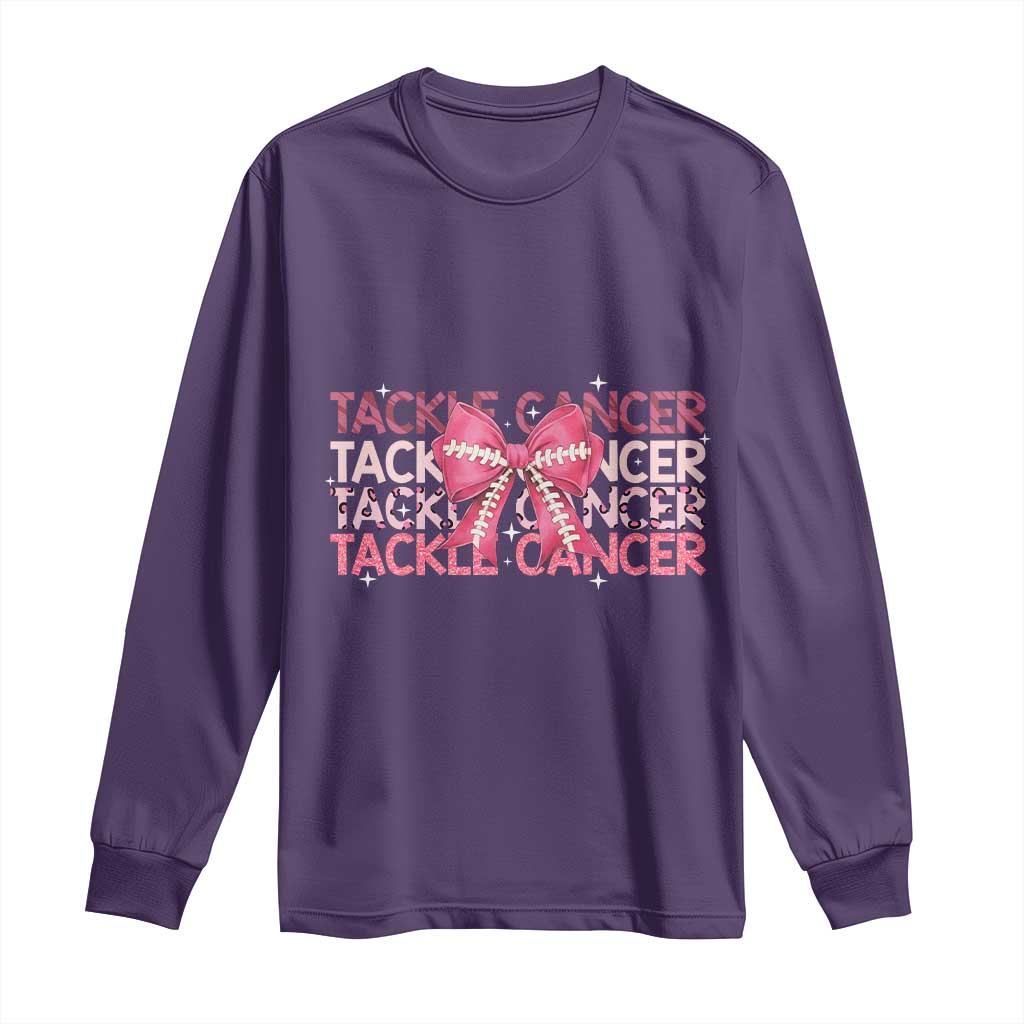October Tackle Cancer Football Breast Cancer Awareness Long Sleeve Shirt - Wonder Print Shop