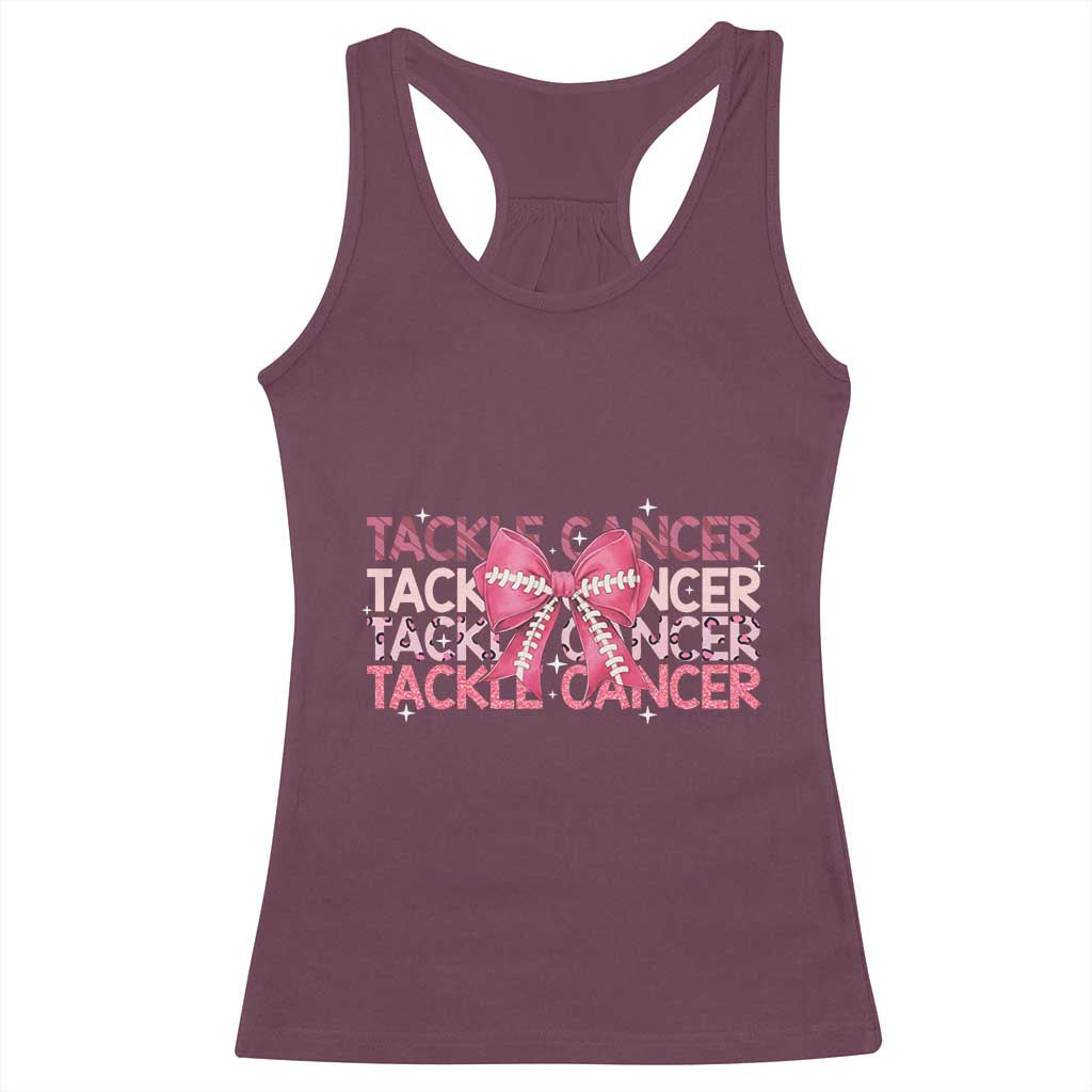 October Tackle Cancer Football Breast Cancer Awareness Racerback Tank Top - Wonder Print Shop