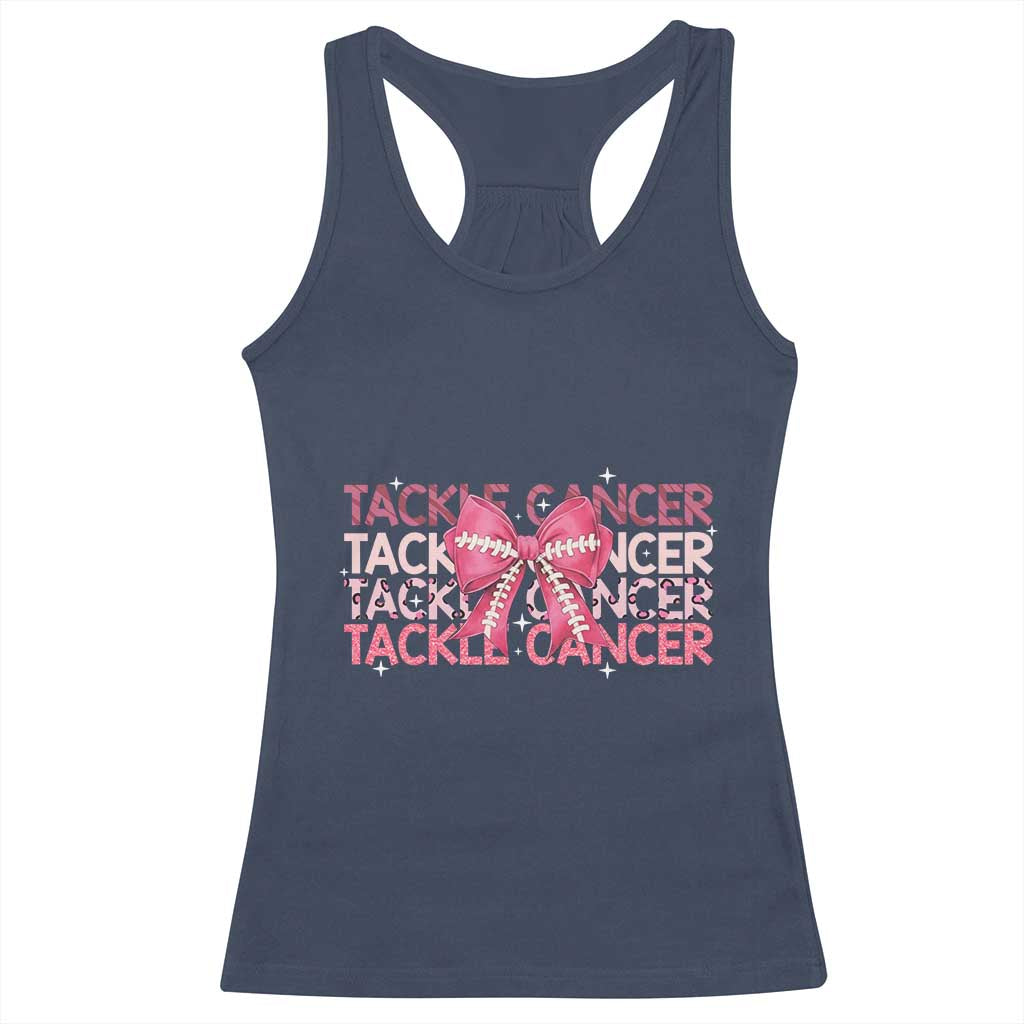 October Tackle Cancer Football Breast Cancer Awareness Racerback Tank Top - Wonder Print Shop