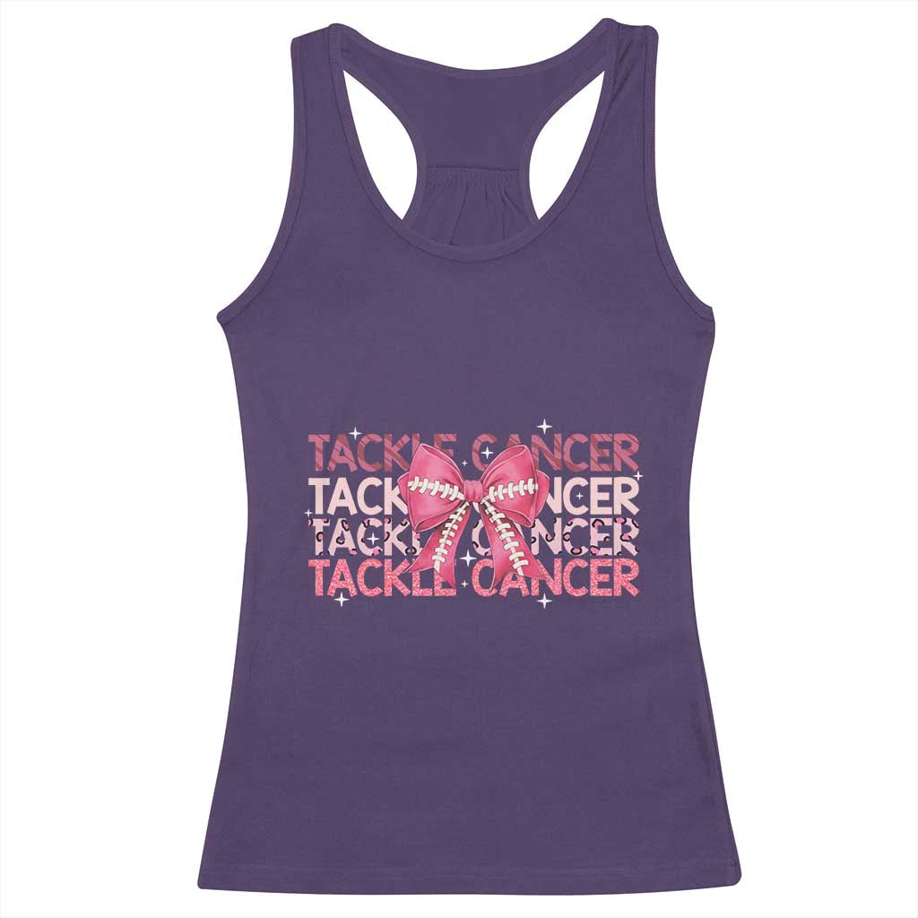 October Tackle Cancer Football Breast Cancer Awareness Racerback Tank Top - Wonder Print Shop