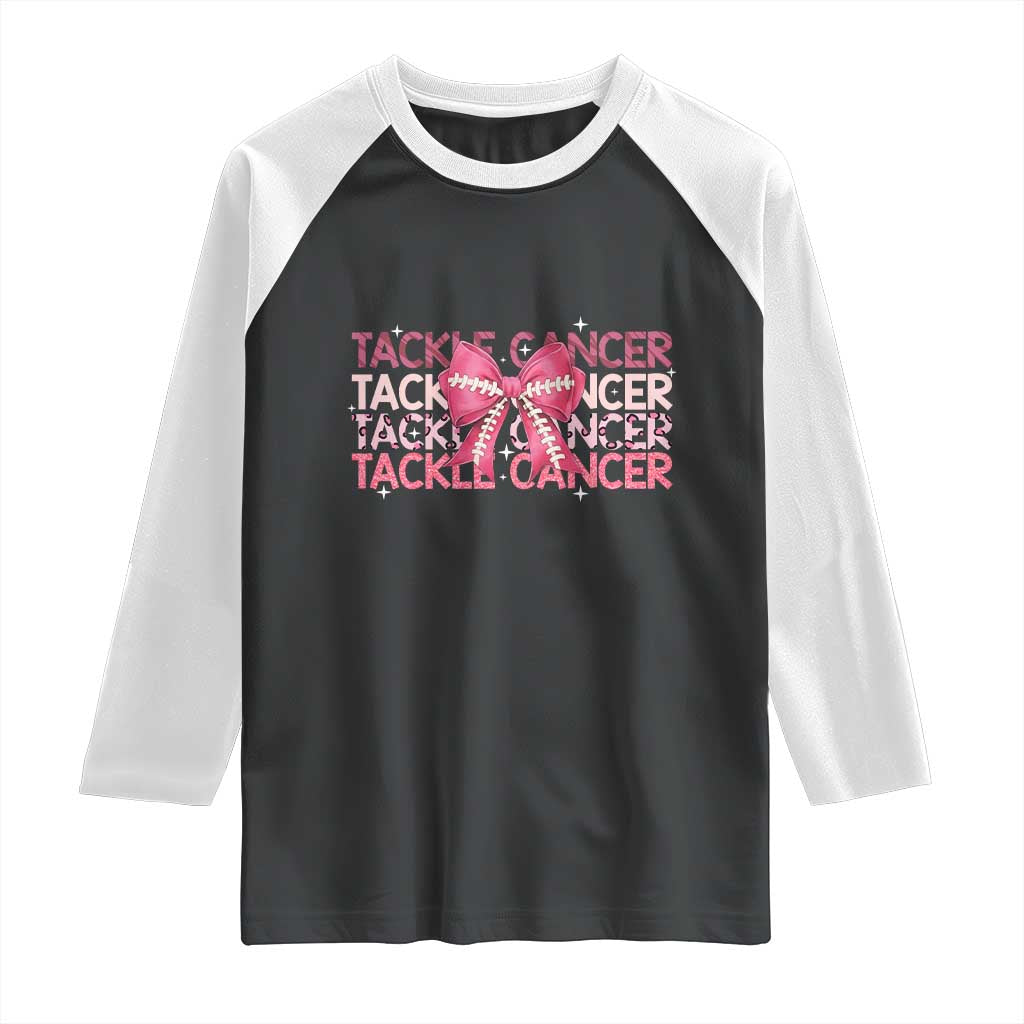 October Tackle Cancer Football Breast Cancer Awareness Raglan Shirt - Wonder Print Shop