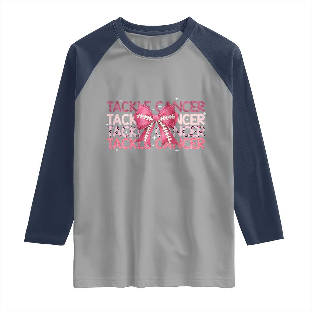 October Tackle Cancer Football Breast Cancer Awareness Raglan Shirt - Wonder Print Shop