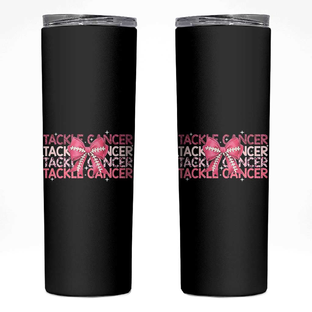 October Tackle Cancer Football Breast Cancer Awareness Skinny Tumbler