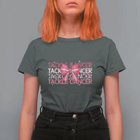 October Tackle Cancer Football Breast Cancer Awareness T Shirt For Women - Wonder Print Shop